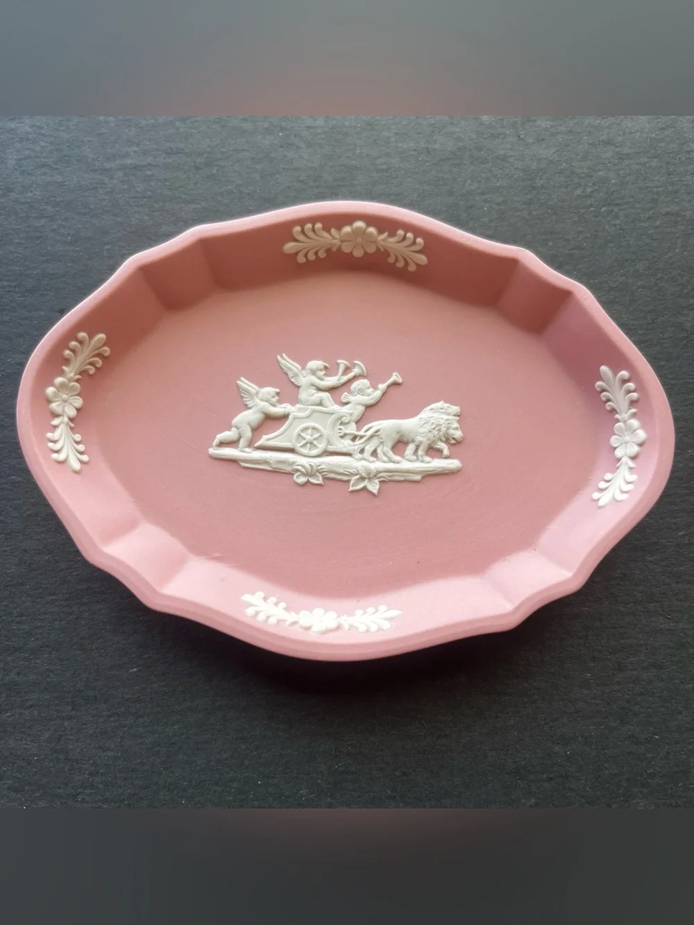 Vintage pink Wedgwood jasperware cupid pin tray